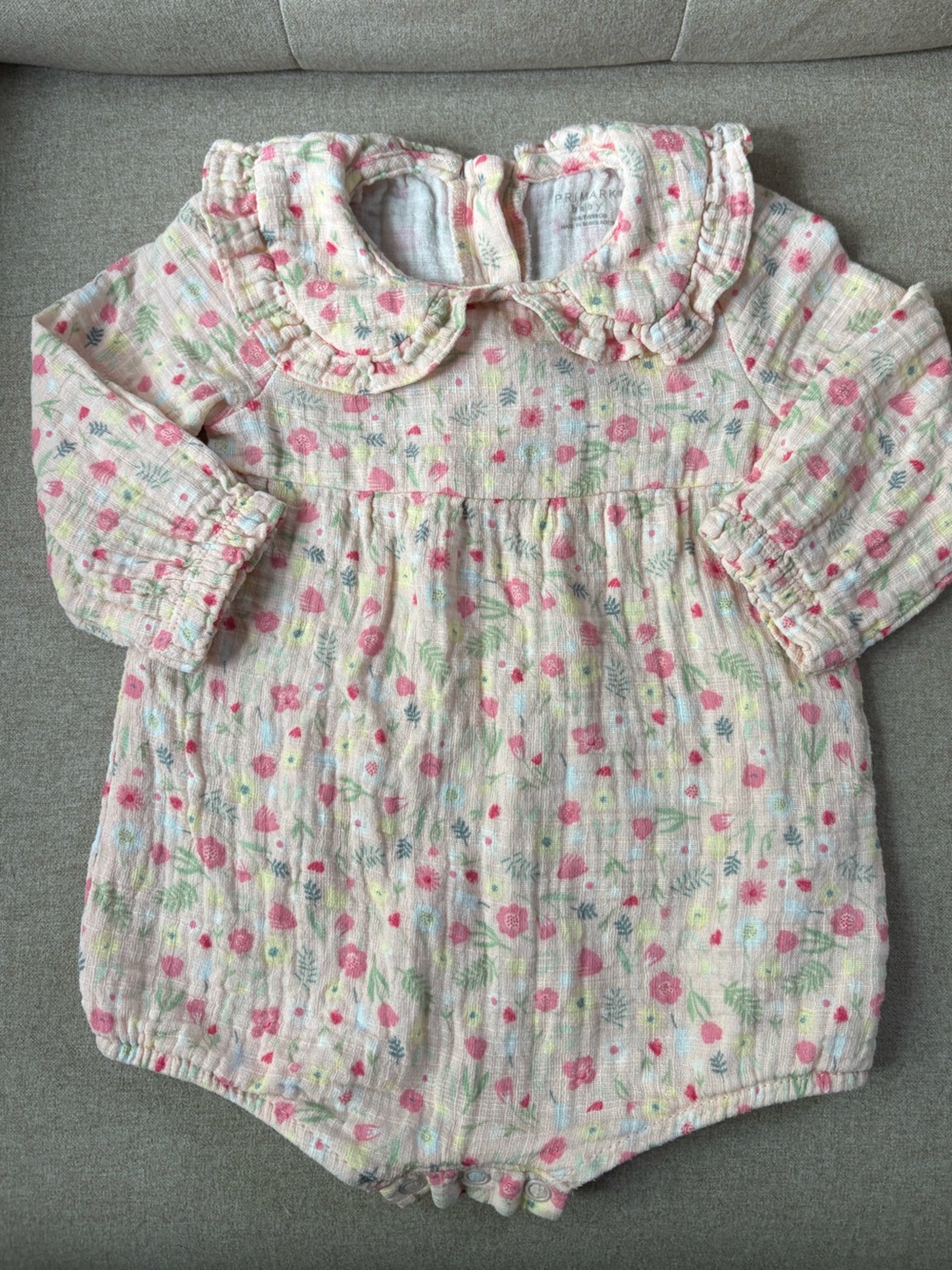 Primark Floral Muslin Cotton Baby Bubble Romper With Ruffle Collar